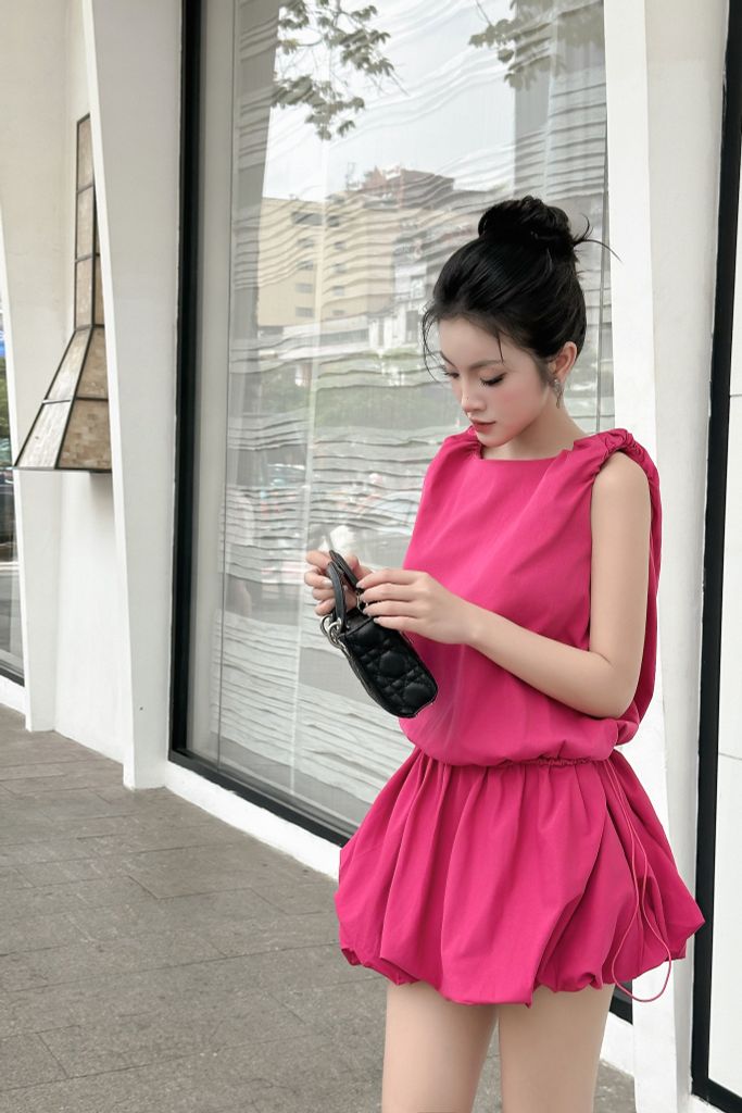 Đầm babydoll dây rút xoè