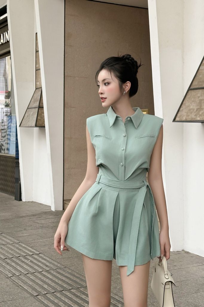 Jump áo sơ mi kèm thắt lưng phong cách