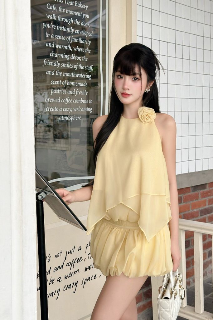 Set áo tơ phối chân váy bí