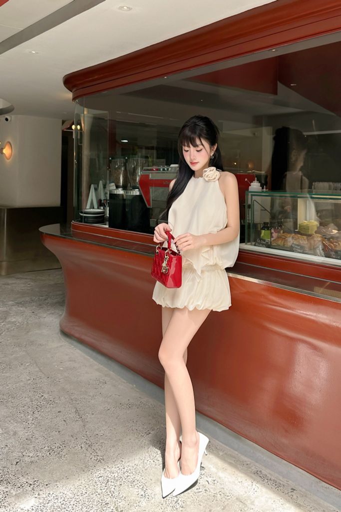 Set áo tơ phối chân váy bí