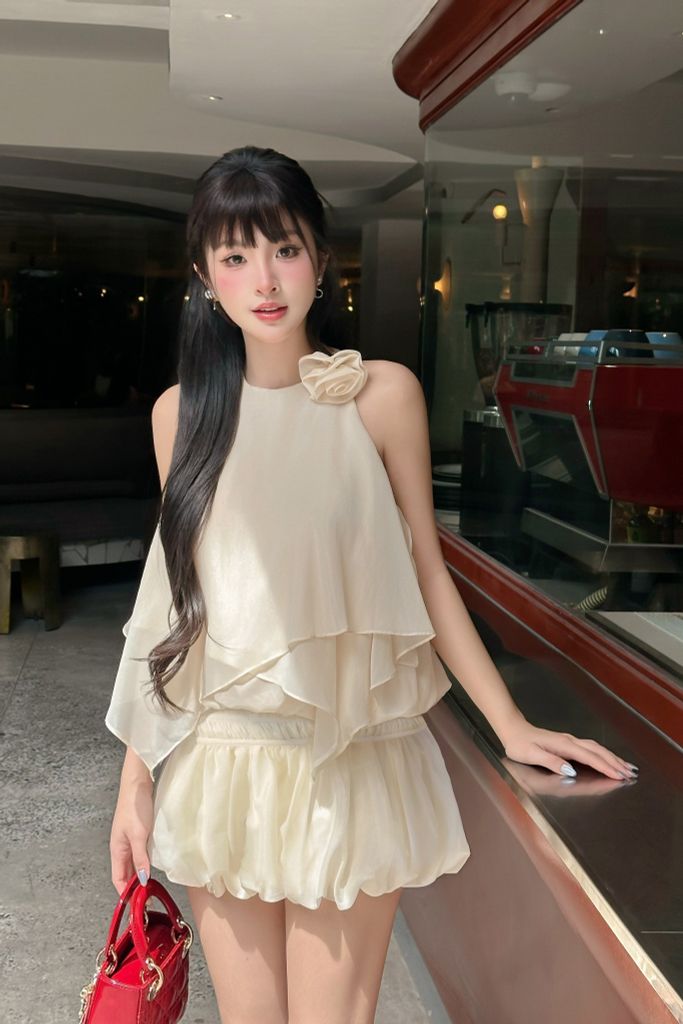 Set áo tơ phối chân váy bí