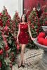 Đầm nhung đỏ đính cườm