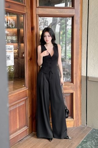Set áo vest mix quần suông ống rộng thanh lịch