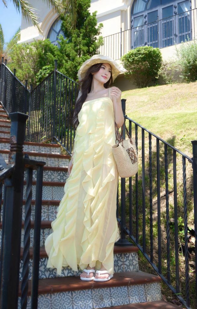 Đầm maxi bèo phồng dáng dài