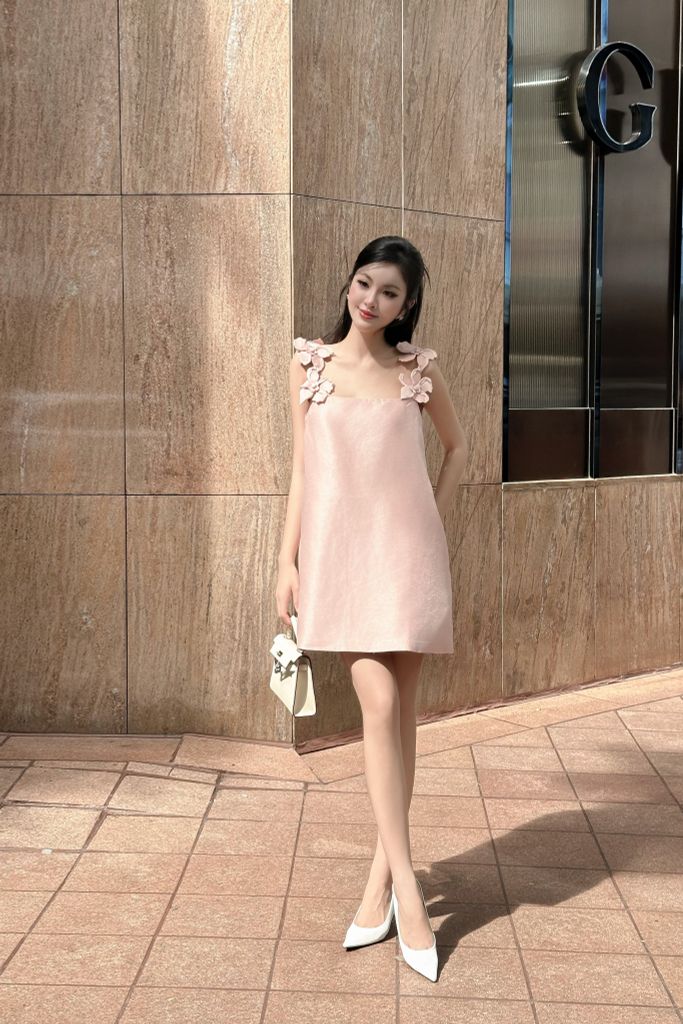 Đầm suông hai dây hoa