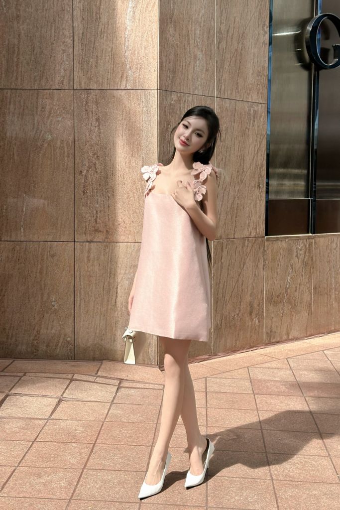 Đầm suông hai dây hoa