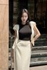 Set áo thun phối chân váy lụa kèm khăn choàng