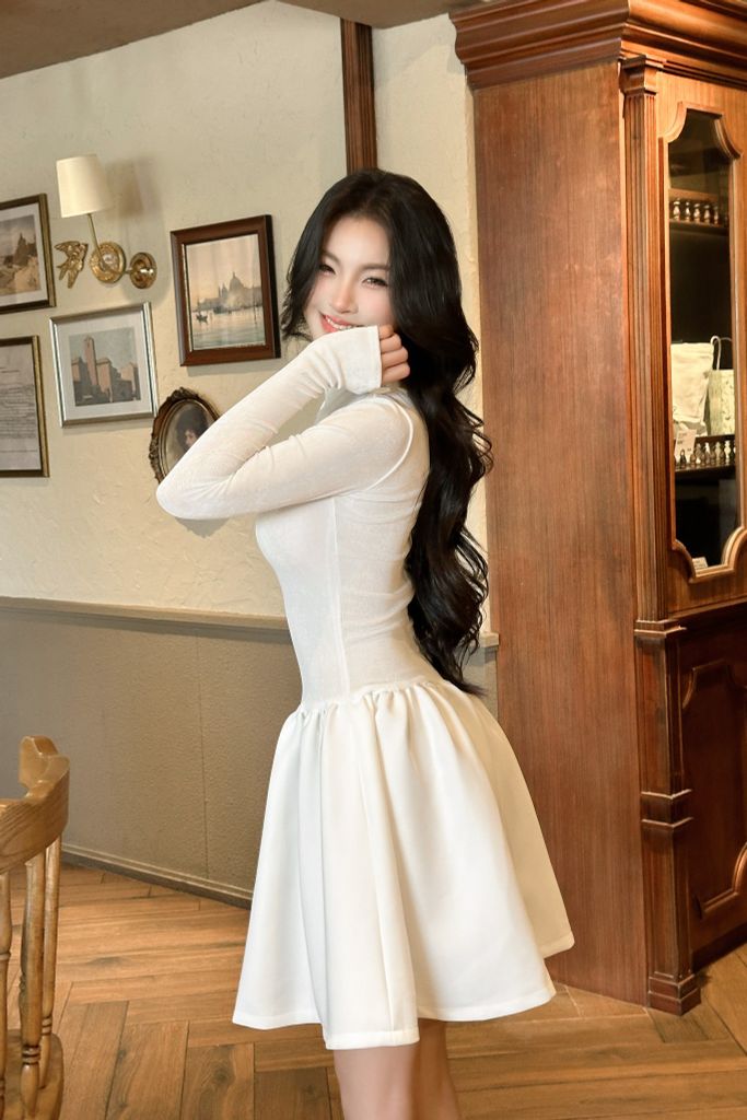 Đầm thun xoè tay dài