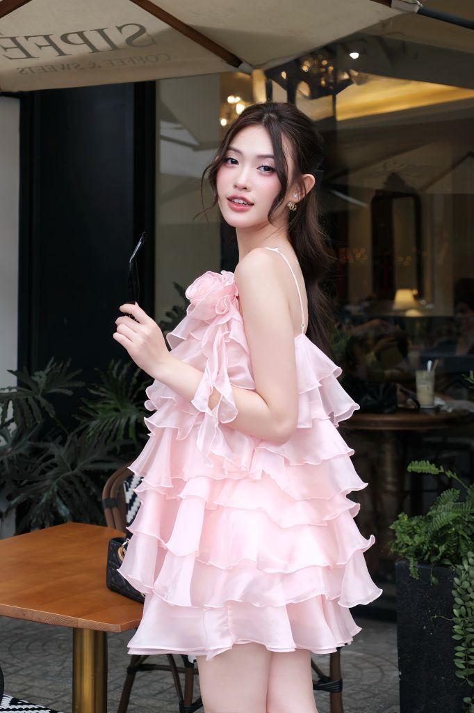 Set áo hai dây bèo tầng phối chân váy