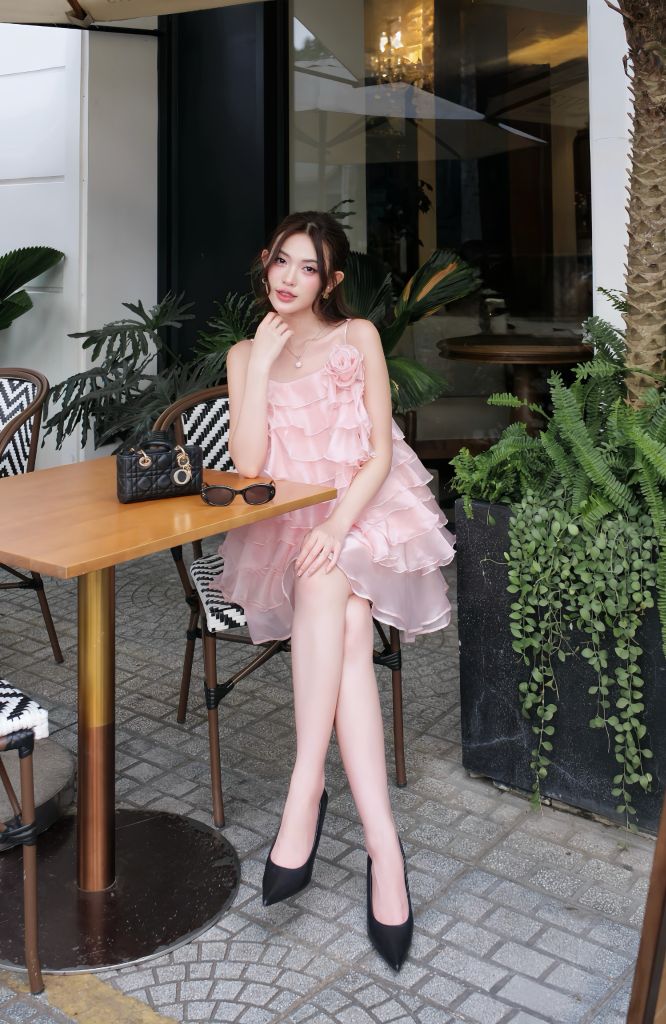 Set áo hai dây bèo tầng phối chân váy