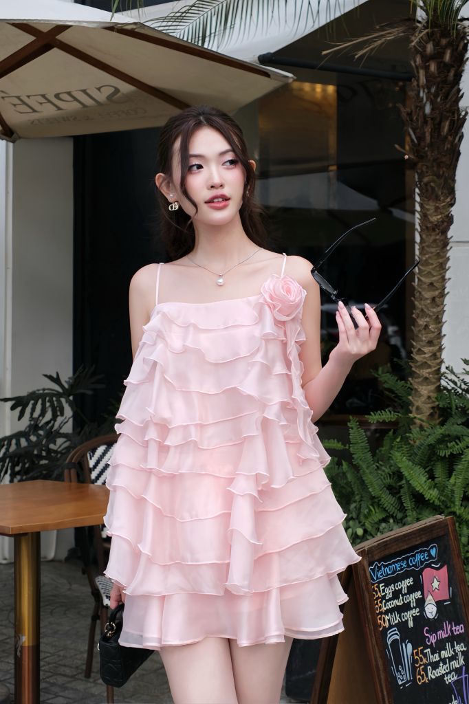 Set áo hai dây bèo tầng phối chân váy