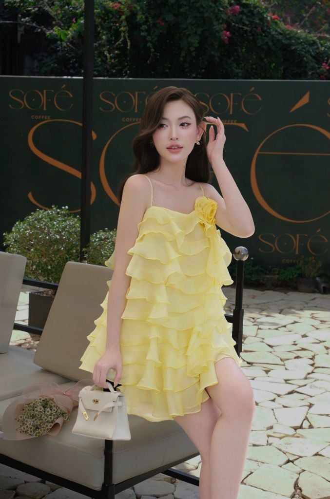 Set áo hai dây bèo tầng phối chân váy