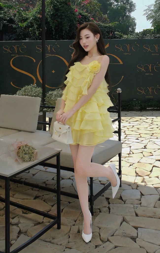 Set áo hai dây bèo tầng phối chân váy