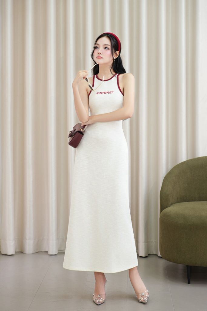 Đầm Thun Dáng Dài Sát Nách Viền Đỏ