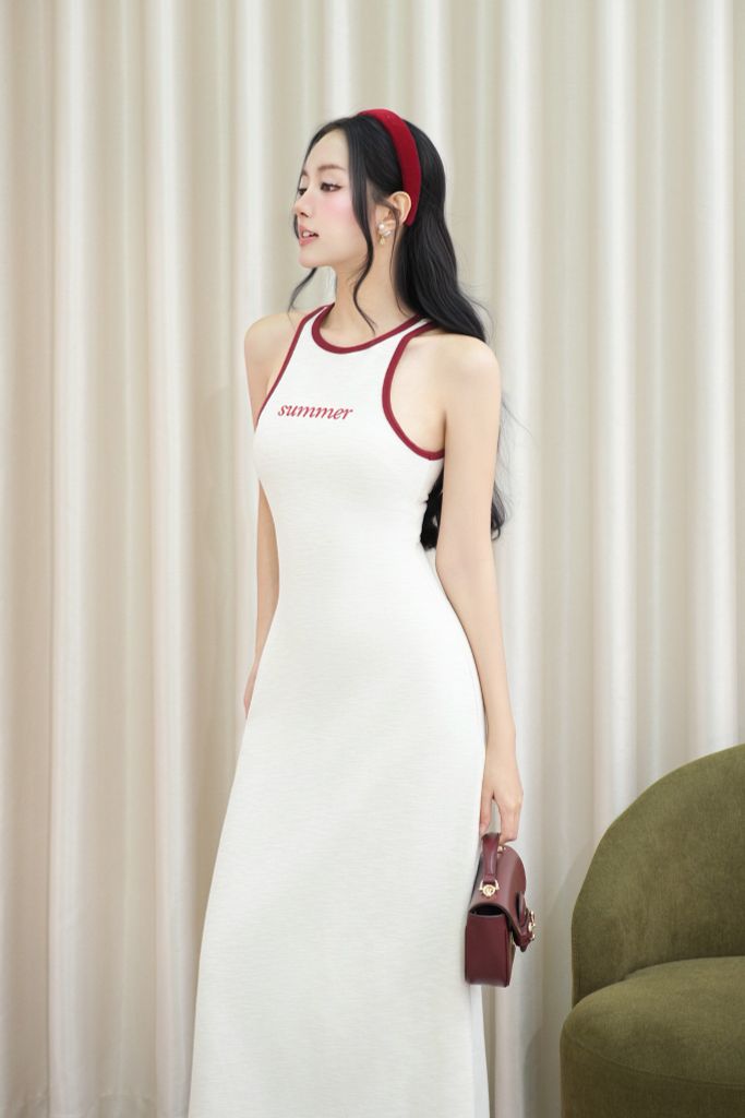 Đầm Thun Dáng Dài Sát Nách Viền Đỏ