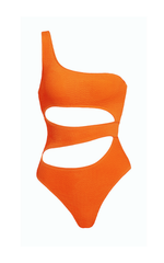 Bali Orange asymetric one shoulder cut out onepiece