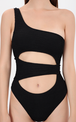 Bali asymetric shoulder cut out black one piece