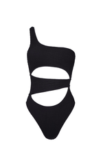 Bali asymetric shoulder cut out black one piece