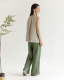  Áo Linen Cổ Tròn Sát Nách Xếp Ly 