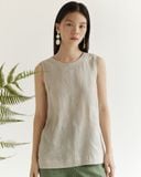  Áo Linen Cổ Tròn Sát Nách Xếp Ly 