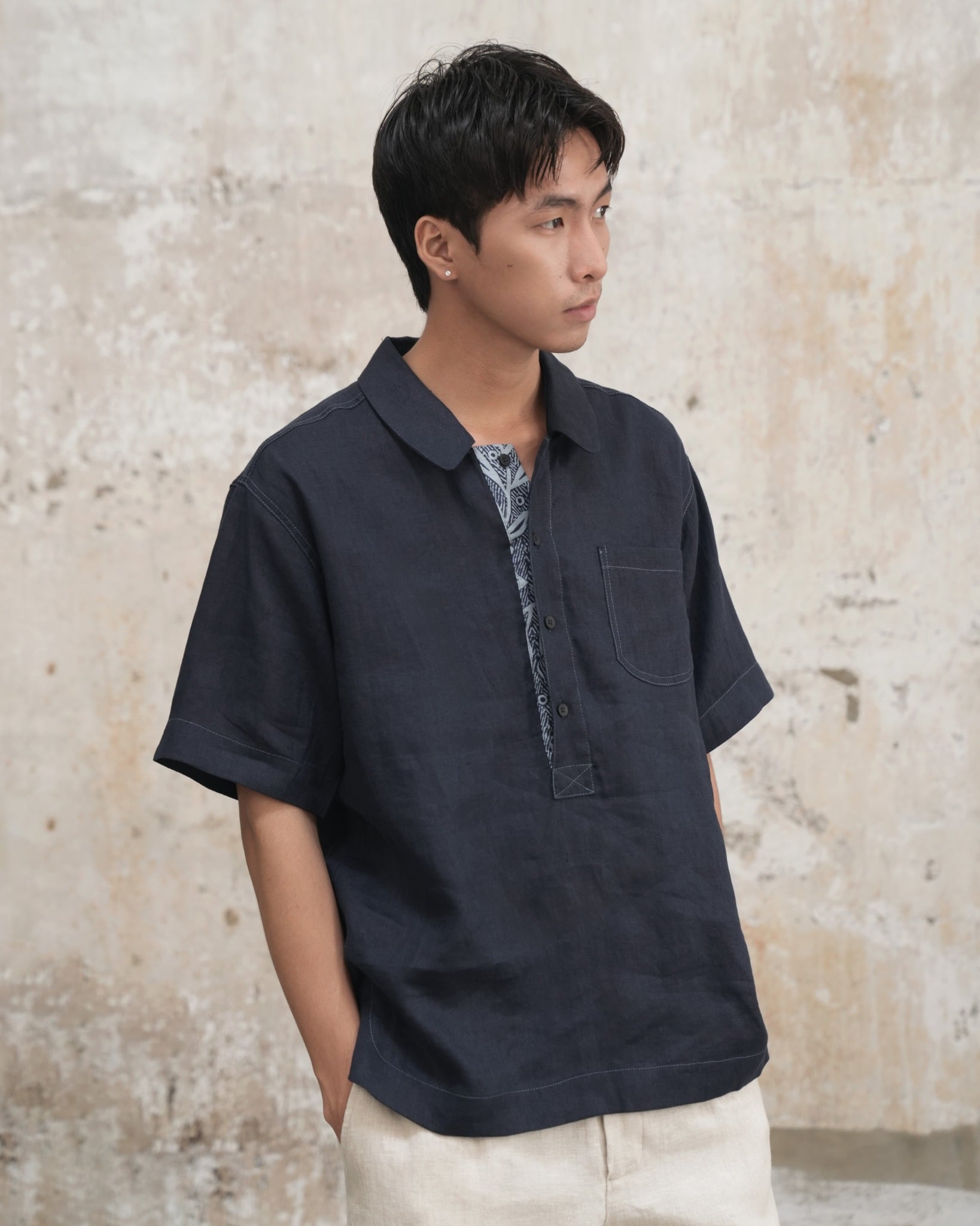  Dương - Patchwork Short Sleeves Polo Shirt 