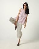  Áo Linen Cổ Tròn Sát Nách Xếp Ly 