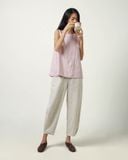  Áo Linen Cổ Tròn Sát Nách Xếp Ly 