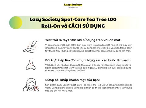 Thanh lăn giảm mụn 100% chiết xuất Tràm Trà Lazy Society Spotcare Tea-tree 100% Roll-on