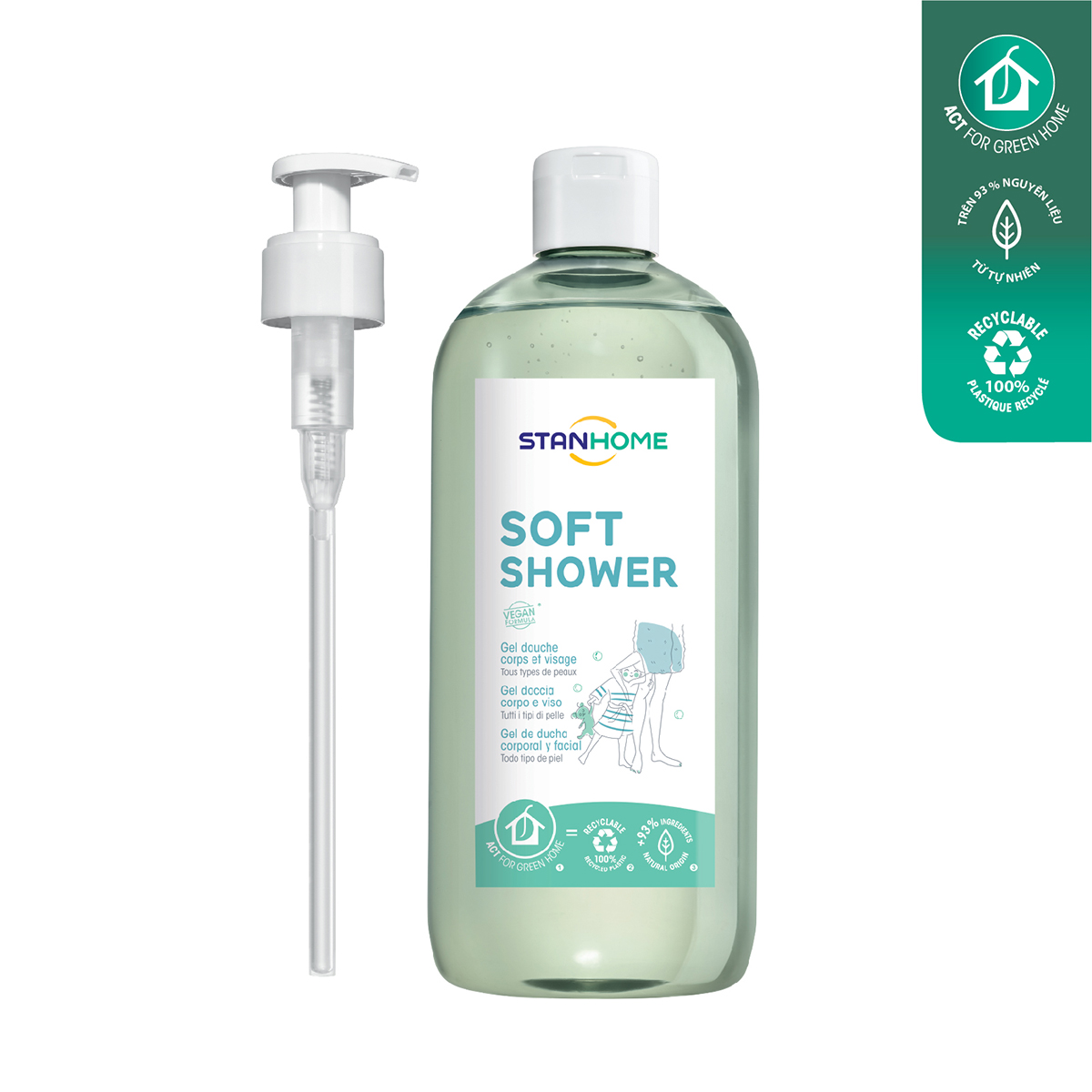 Sữa tắm, rửa mặt không xà phòng cho mọi loại da và da nhạy cảm Stanhome Soft Shower