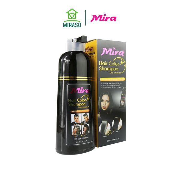 Dầu Gội Nhuộm Tóc Phủ Bạc Đen Mira Hair Color Shampoo 400ML