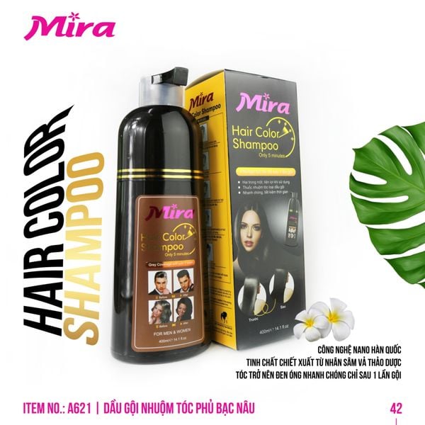 Dầu Gội Nhuộm Tóc Phủ Bạc Nâu Mira Hair Color Shampoo 400ML