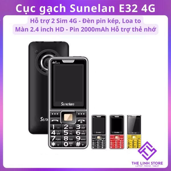 Điện thoại 4G Sunelan E32 có 4G chuẩn - Pin 2000mAh đèn pin kép, loa to, hỗ trợ thẻ nhớ