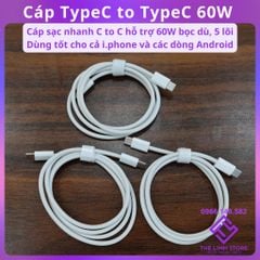 Cáp sạc nhanh 60W bọc dù TypeC to TypeC 5 lõi công suất thực