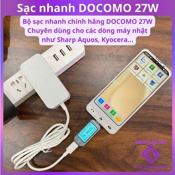 Bộ sạc nhanh DOCOMO chính hãng 27W - Sạc nhanh cho Sharp R3 R5G R6 R7, Kyocera... Các dòng máy Nhật