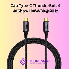 Cáp Type-C Thunderbolt 4 hỗ trợ xuất hình 8K 60Hz / 40Gbps / Sạc nhanh 100W dài 1.2 Mét
