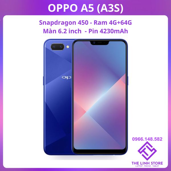 Điện thoai OPPO A5 (Oppo A3s) màn 6.2 icnh - Snap 450 ram 4G 64G
