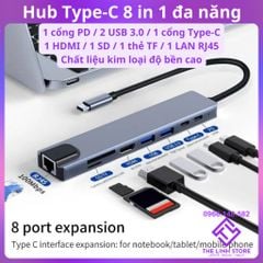 Cáp chuyển Hub Type C C8 đa năng 8 Cổng có cổng LAN RJ45 tốc độ truyền mạng 100Mbps