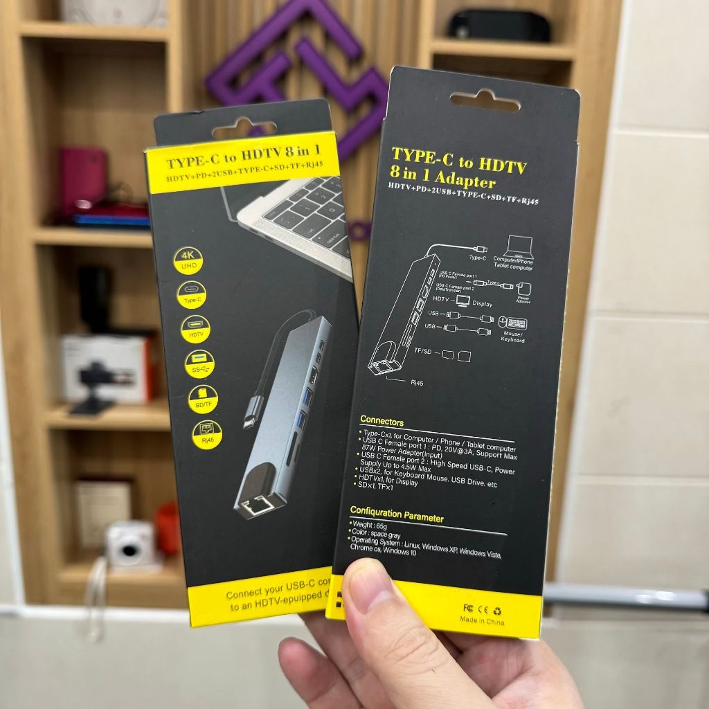 Cáp chuyển Hub Type C C8 đa năng 8 Cổng có cổng LAN RJ45 tốc độ truyền mạng 100Mbps