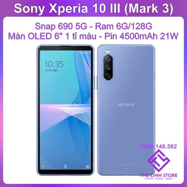 Điện thoại Sony Xperia 10 III (Mark 3) màn OLED 1 tỉ màu - Snap 690 5G ram 6G 128G
