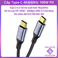 Cáp TypeC to TypeC hỗ trợ xuất hình 4K sạc nhanh 100W PD 20Gbps
