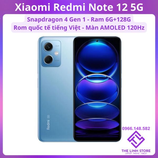Điện thoại Xiaomi Redmi Note 12 5G Rom quốc tế - Snapdragon 4 Gen 1 màn AMOLED 120Hz