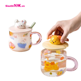  Cốc Thủy Tinh Nắp Sứ Hình Gấu Kèm Thìa 480Ml 60/T 