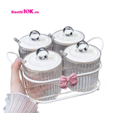 Số 3 - Khay Gia Vị Nhựa Bộ 4 Có Nắp Thìa Khung Sắt 36/T 