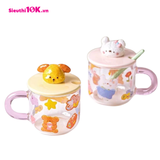 Cốc Thủy Tinh Nắp Sứ Hình Gấu Kèm Thìa 480Ml 60/T 