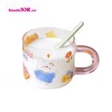  Cốc Thủy Tinh Nắp Sứ Hình Gấu Kèm Thìa 480Ml 60/T 