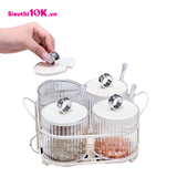  Số 3 - Khay Gia Vị Nhựa Bộ 4 Có Nắp Thìa Khung Sắt 36/T 