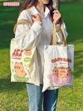  Túi Vải Canvas Phong Cách Hàn Quốc, In Hoạ Tiết Capybara 