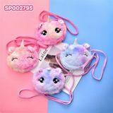  Túi Đeo Chéo Mini Bằng Vải Bông Màu Hồng Hình Kỳ Lân Dễ Thương 