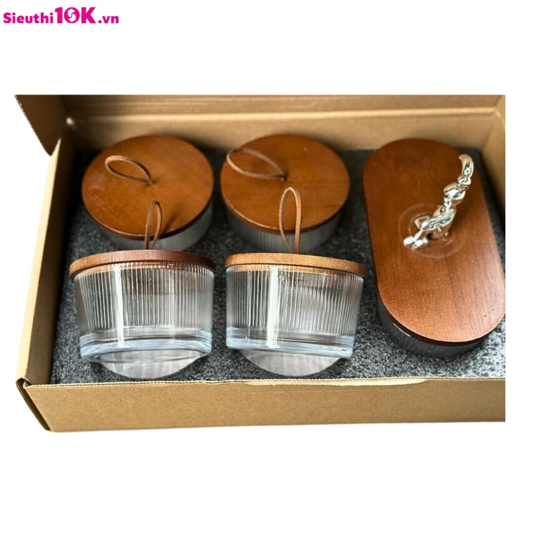  A9 - Mứt Thuỷ Tinh Bộ 5 Nắp Gỗ 20/T 
