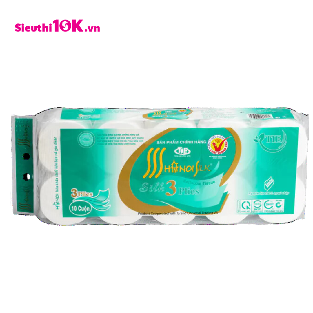  Giấy Vệ Sinh Hà Nội Xanh 3 Lớp Ko Lõi 10 Cuộn 
